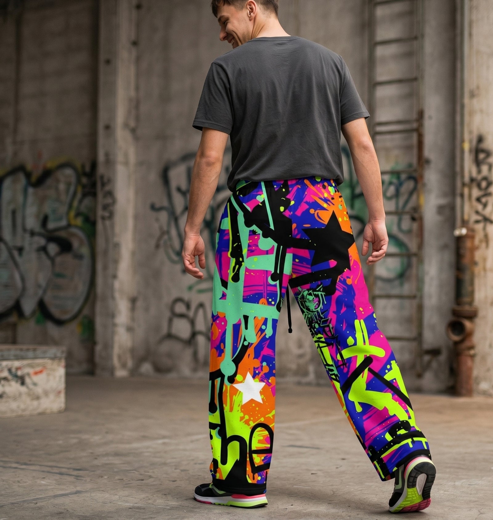 "Blackout Rave" Cotton Wide-Leg Pants