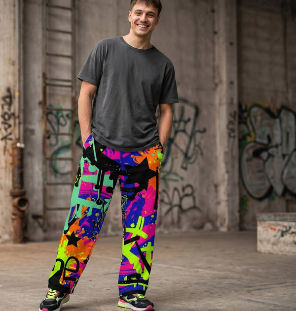 "Blackout Rave" Cotton Wide-Leg Pants