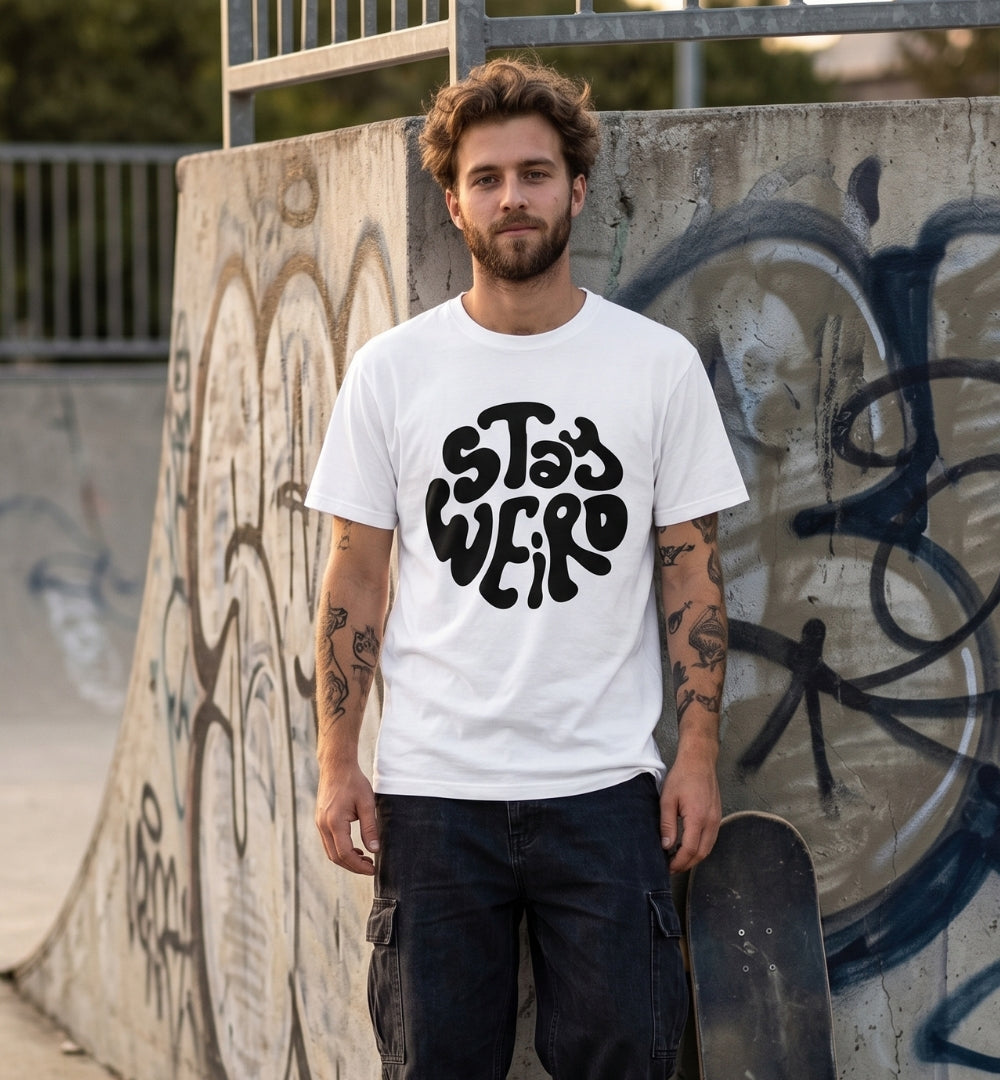 Bleib seltsam Schweres T-Shirt