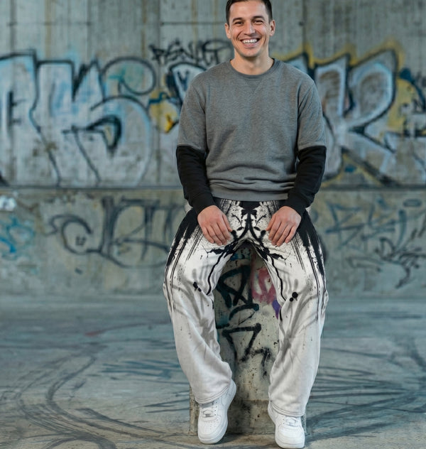 "Ink Mirror" Cotton Wide-Leg Pants
