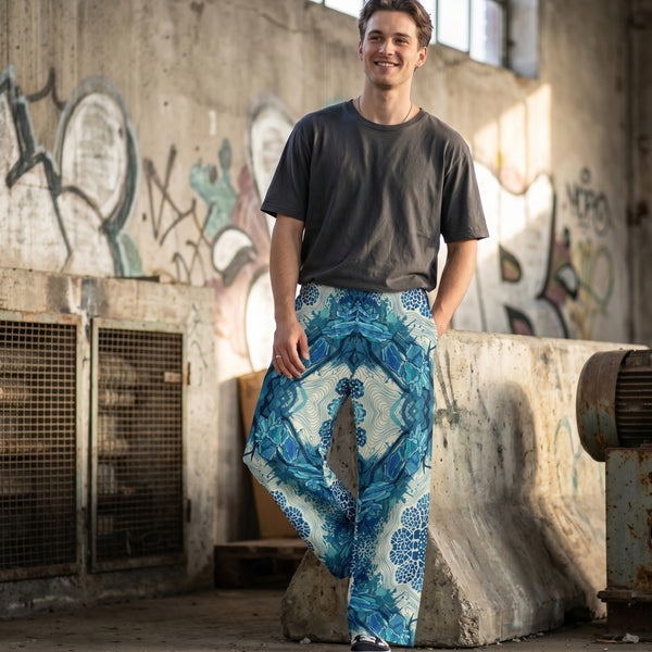 "Deep Current" Cotton Wide-Leg Pants