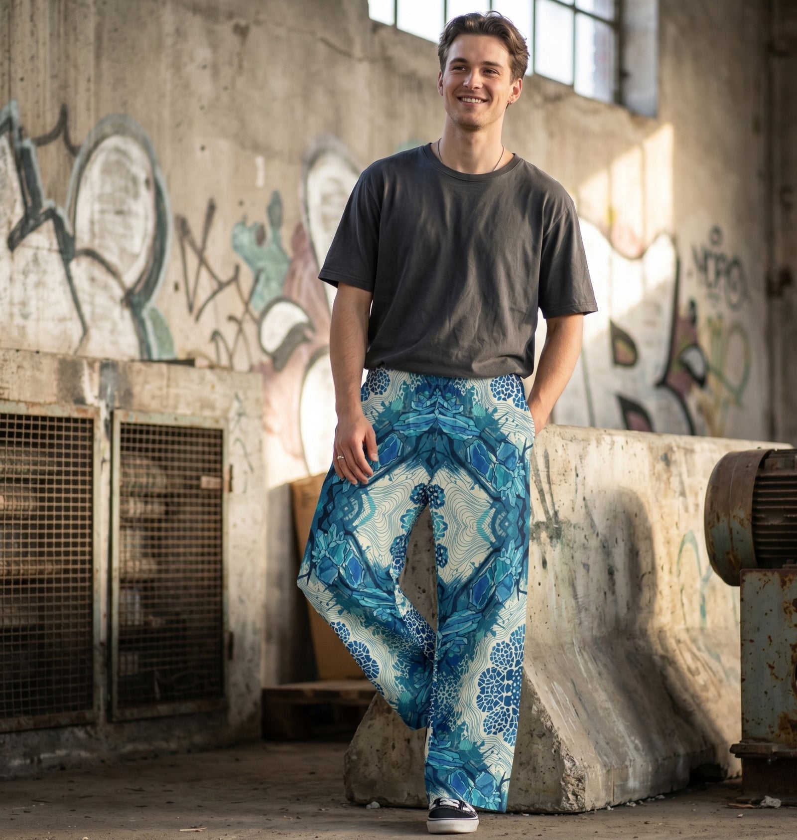 "Deep Current" Cotton Wide-Leg Pants