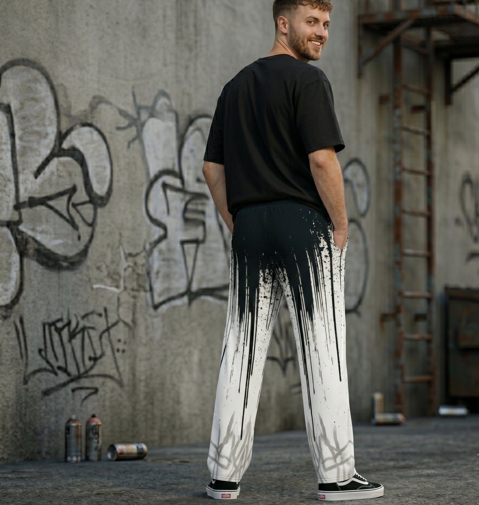 "Ink Mirror" Cotton Wide-Leg Pants