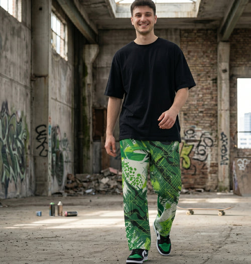 "Grid Riot: Neon" Cotton Wide-Leg Pants