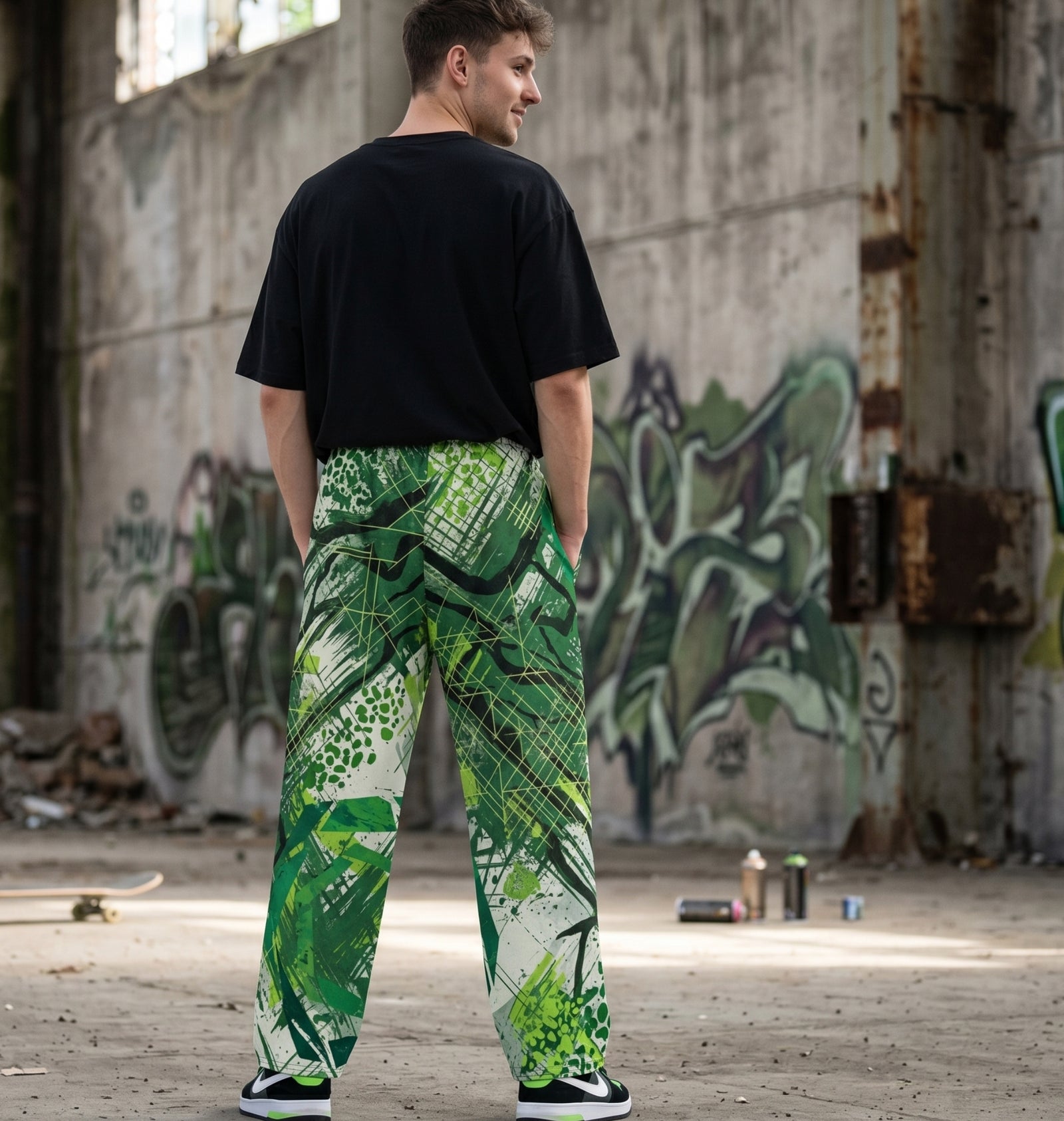 "Grid Riot: Neon" Cotton Wide-Leg Pants