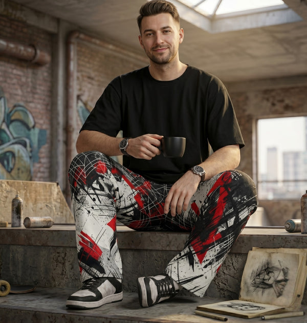 "Grid Riot" Cotton Wide-Leg Pants