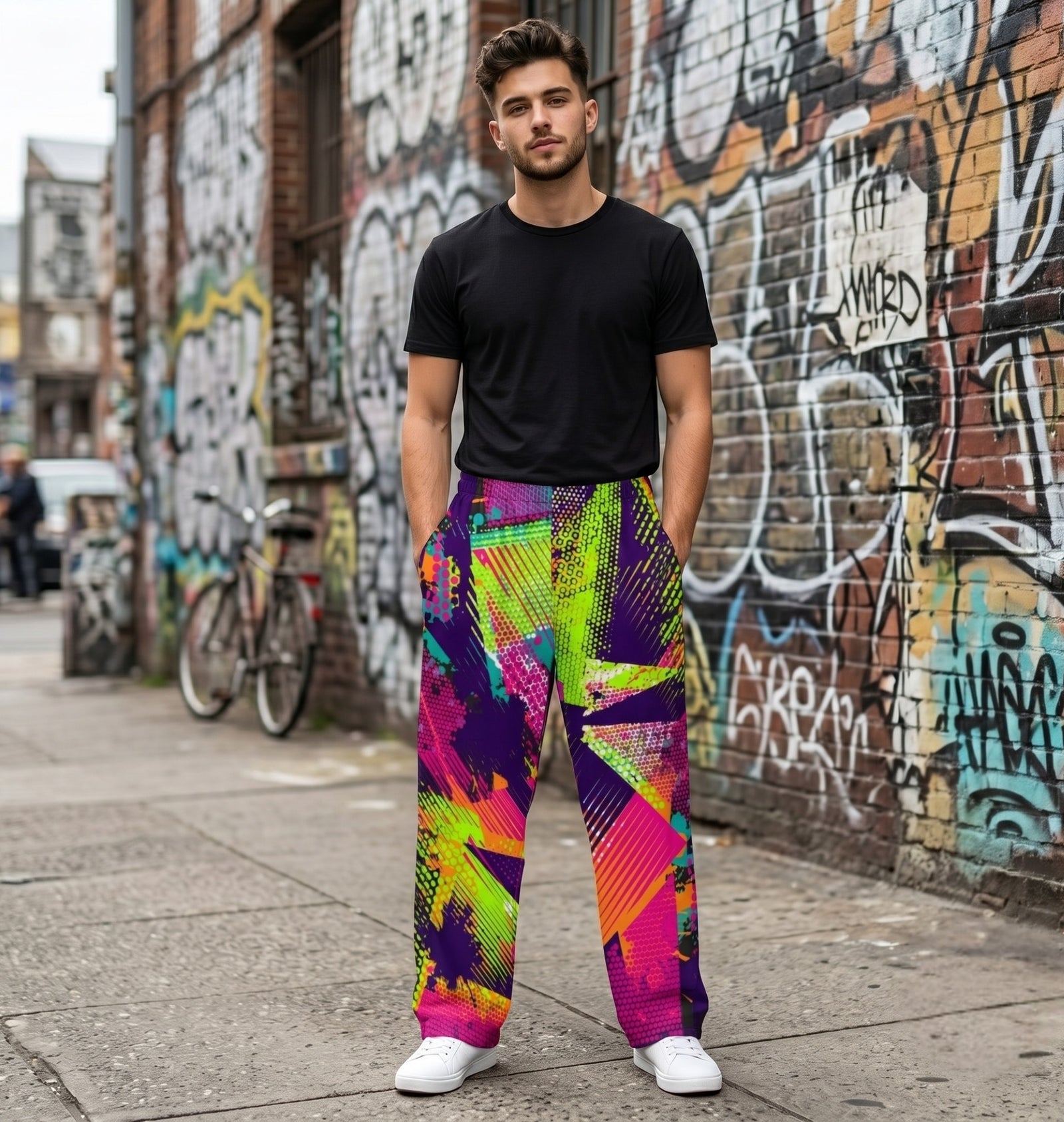 "Static Burst" Cotton Wide-Leg Pants