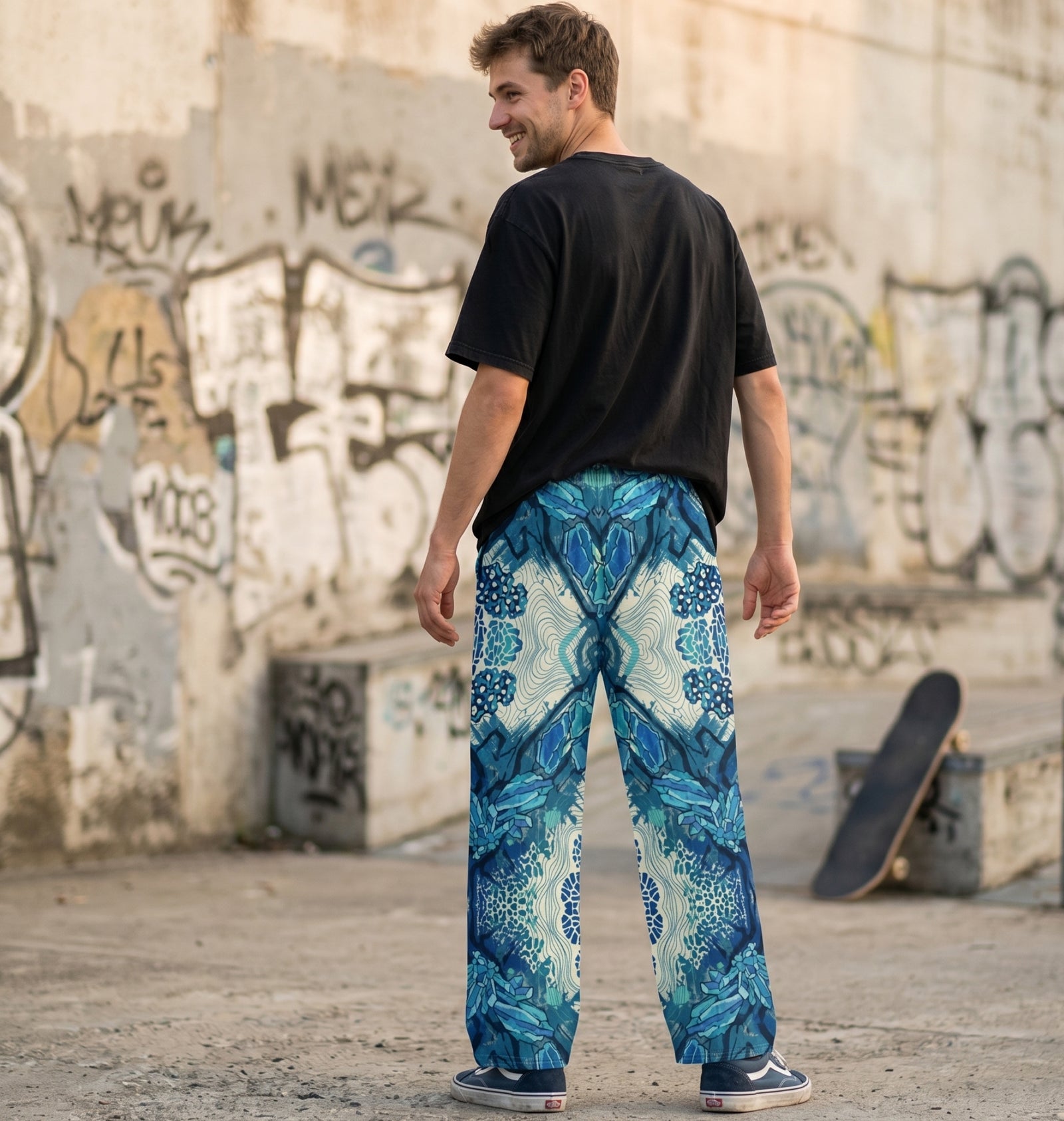 "Deep Current" Cotton Wide-Leg Pants