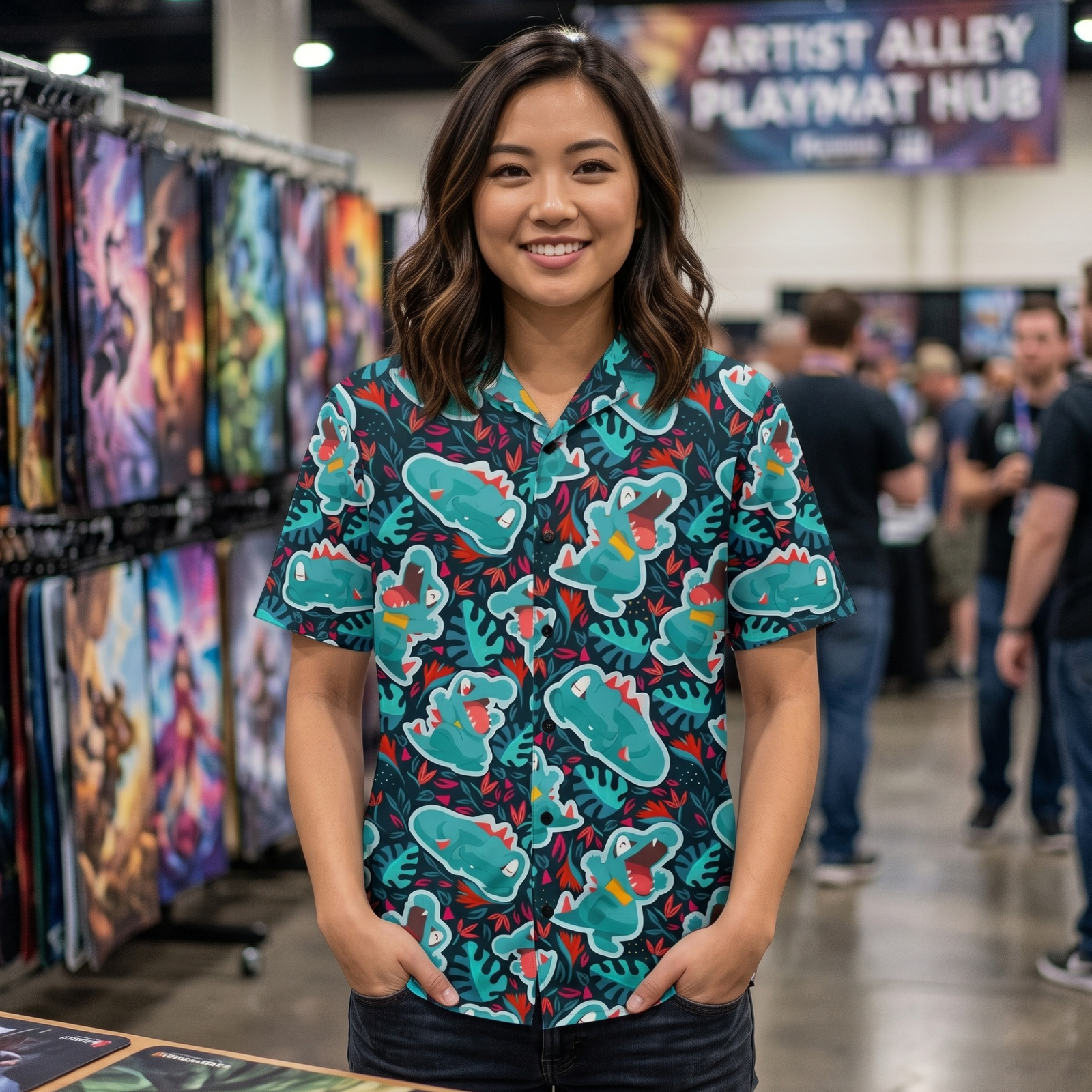 "Cozy Totodile" Button Shirt
