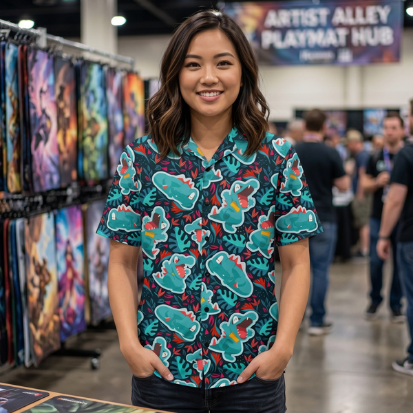 "Cozy Totodile" Button Shirt