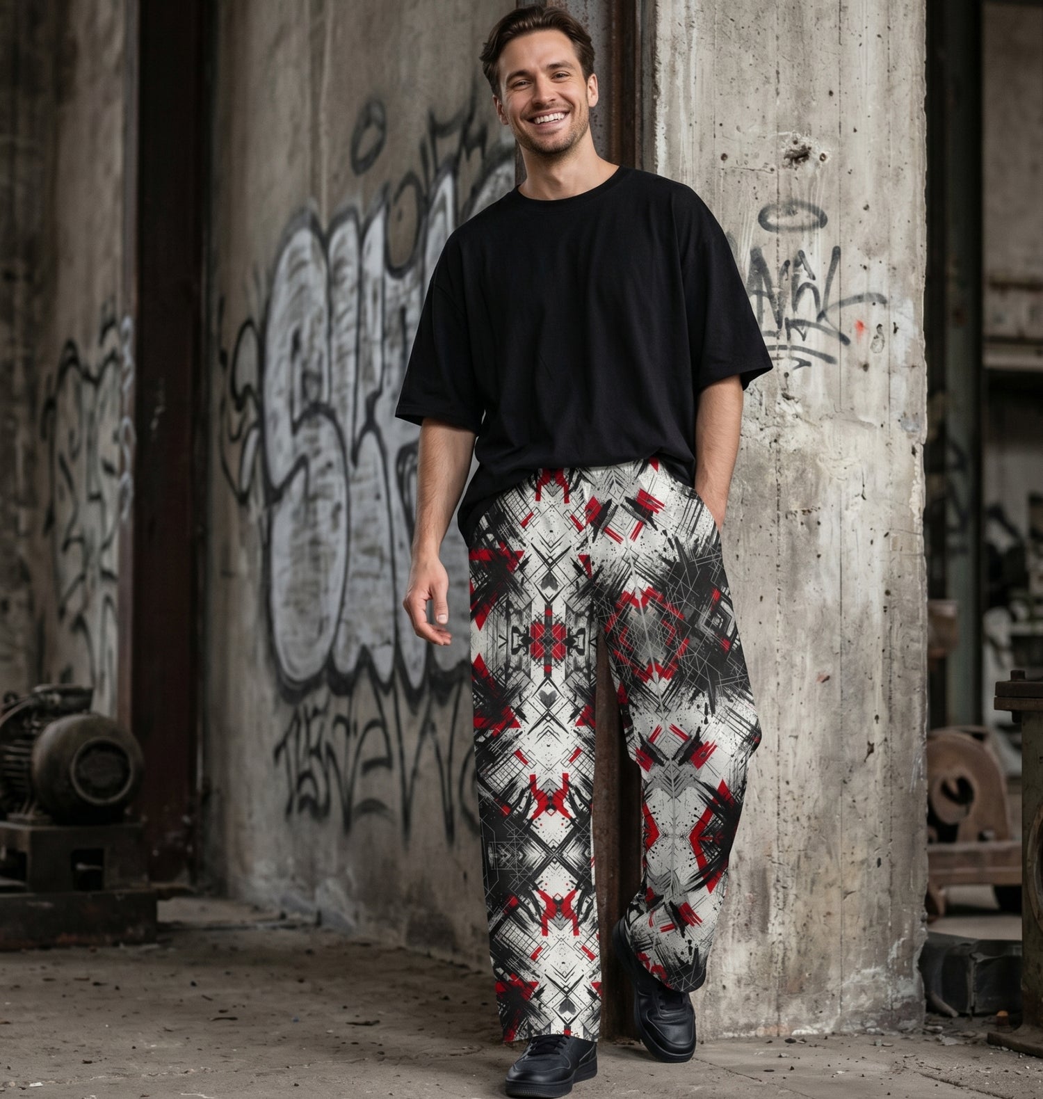 "The Graphic Language" Cotton Wide-Leg Pants