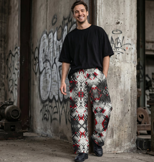 "The Graphic Language" Cotton Wide-Leg Pants