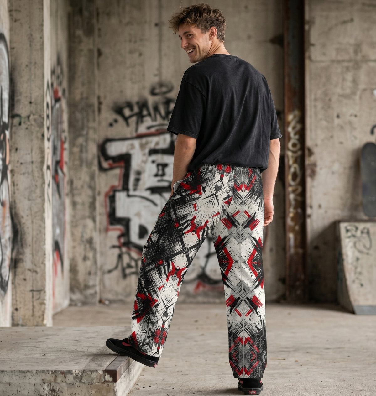 Pantaloni in cotone a gamba larga "The Graphic Language"