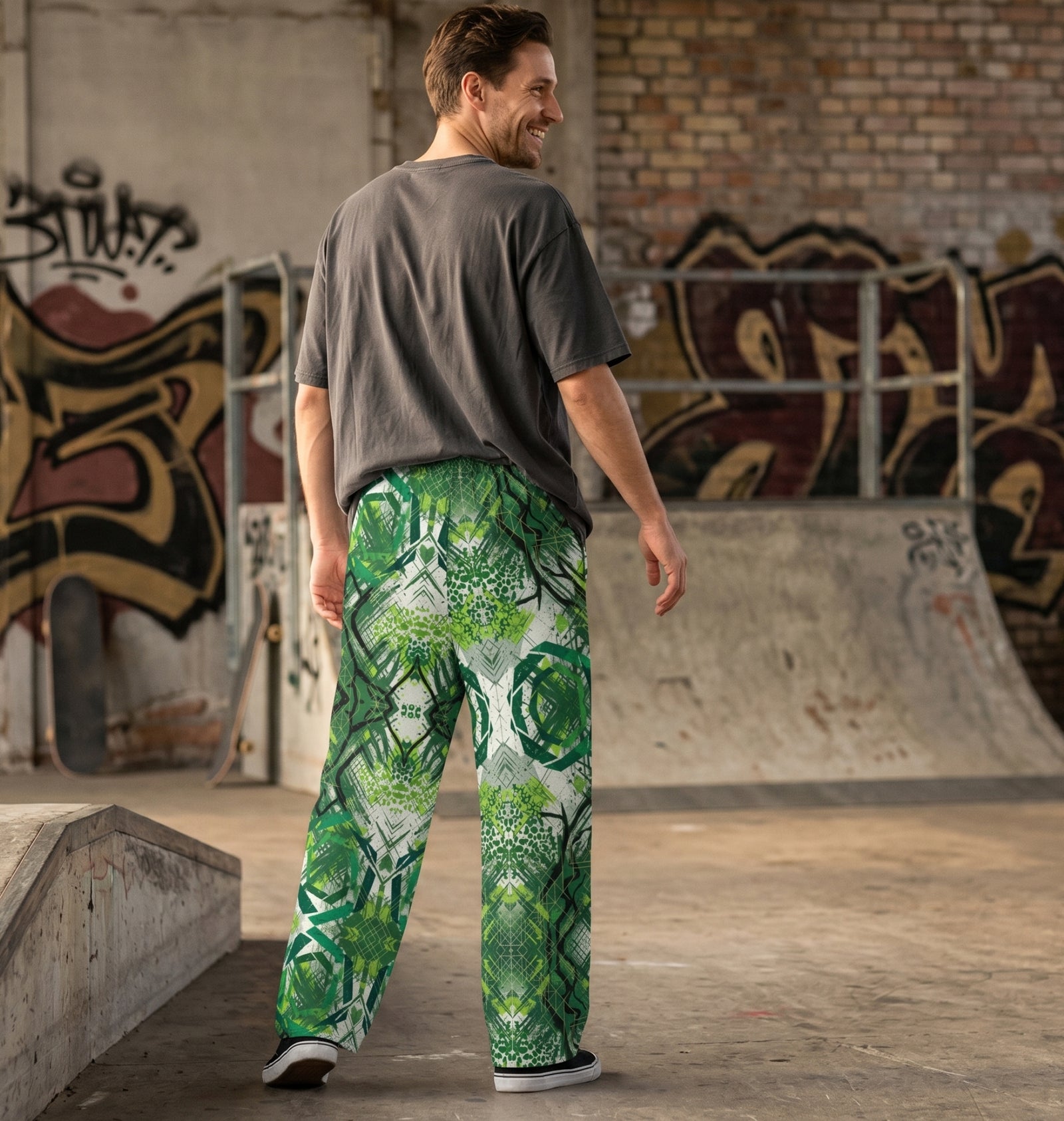 "Urban Overgrowth" Cotton Wide-Leg Pants