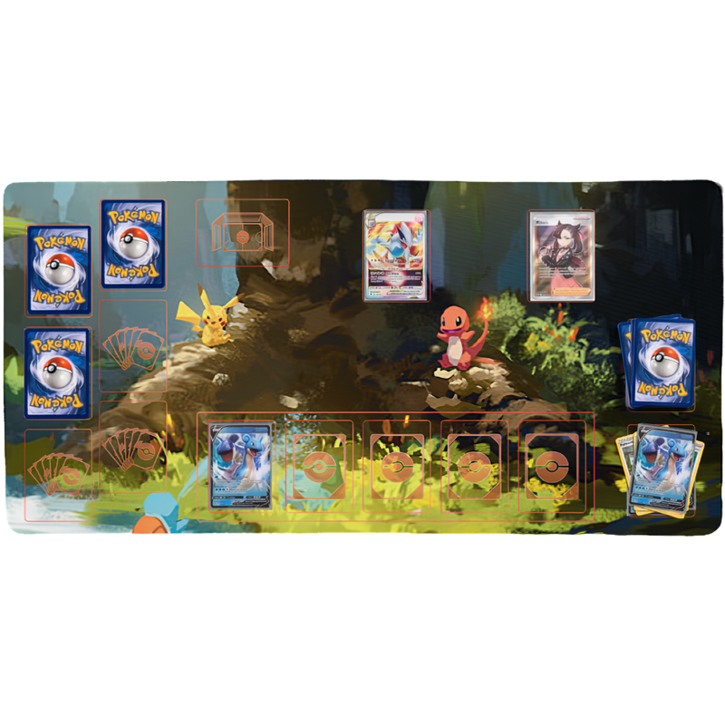 XXL Pokémon-TCG-Spielmatte „Starter am Flussufer“ – 84 × 44 cm