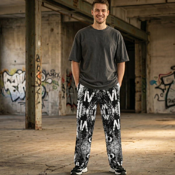 "Noise Signal" Cotton Wide-Leg Pants