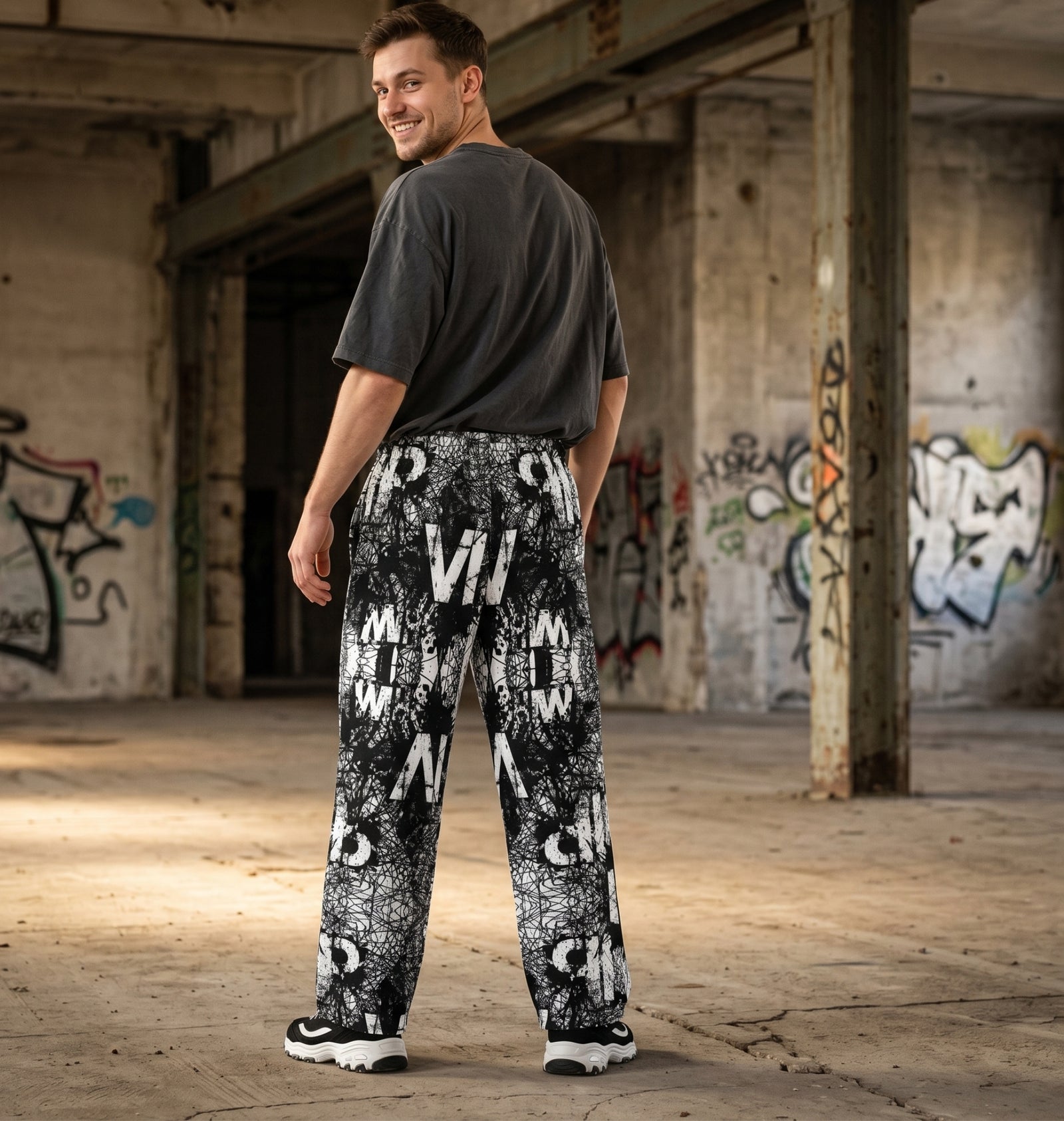 "Noise Signal" Cotton Wide-Leg Pants
