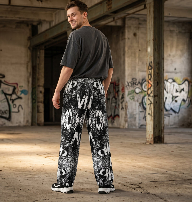 "Noise Signal" Cotton Wide-Leg Pants