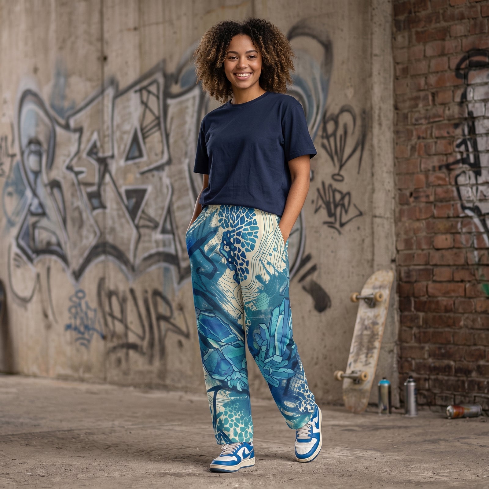"Crystal Tide" Cotton Wide-Leg Pants