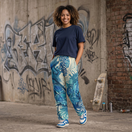 "Crystal Tide" Cotton Wide-Leg Pants