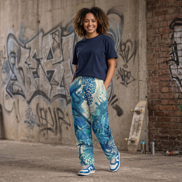 "Crystal Tide" Cotton Wide-Leg Pants