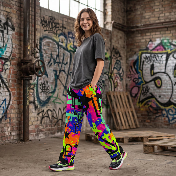 "Blackout Rave" Cotton Wide-Leg Pants