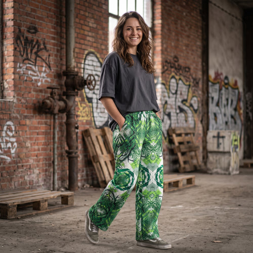 "Urban Overgrowth" Cotton Wide-Leg Pants