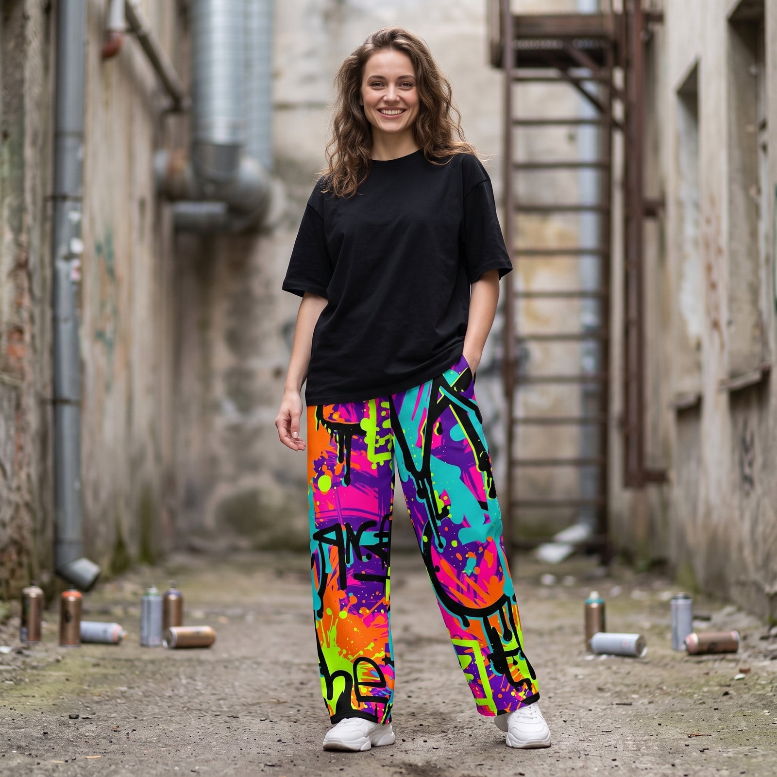 "Tag Storm" Cotton Wide-Leg Pants