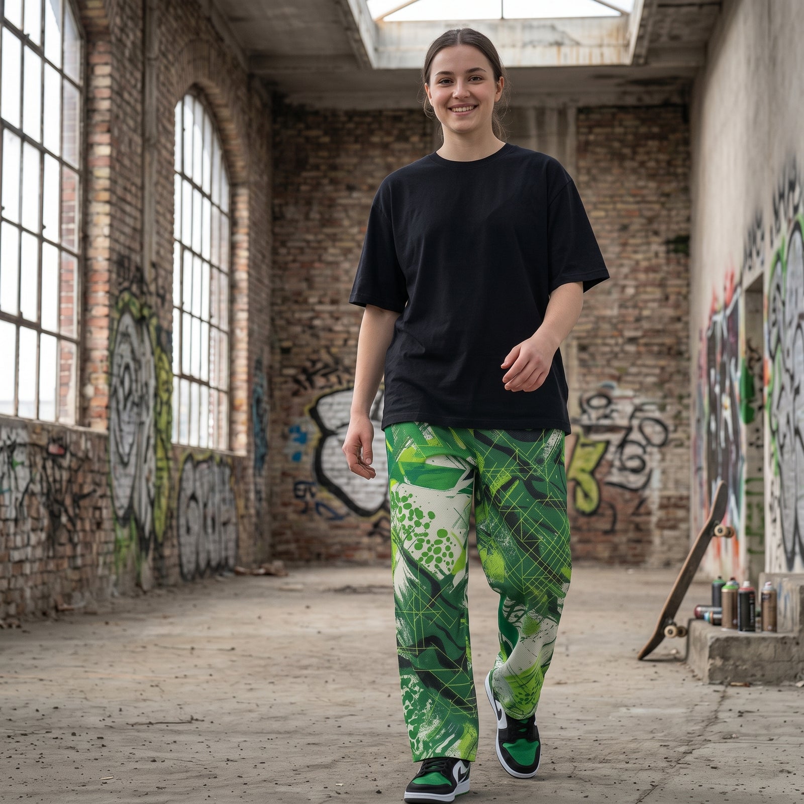 "Grid Riot: Neon" Cotton Wide-Leg Pants