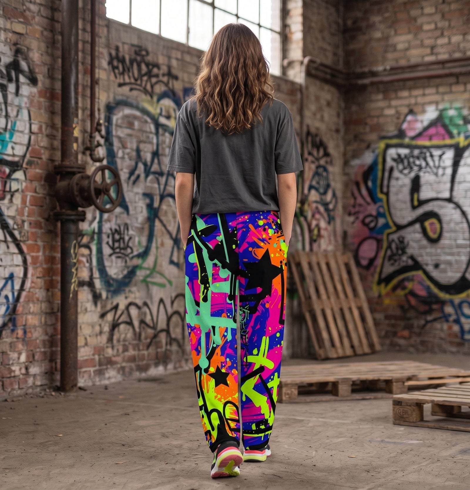 "Blackout Rave" Cotton Wide-Leg Pants