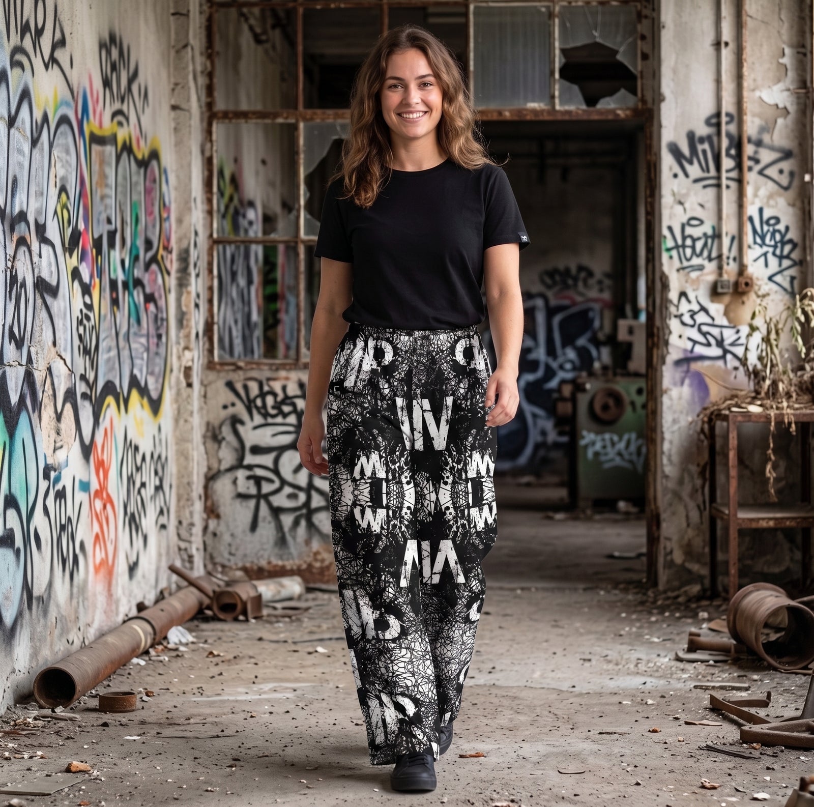 "Noise Signal" Cotton Wide-Leg Pants