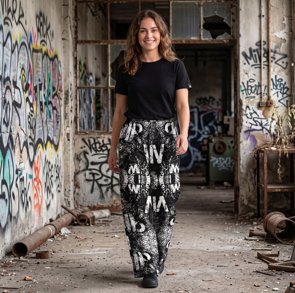 "Noise Signal" Cotton Wide-Leg Pants