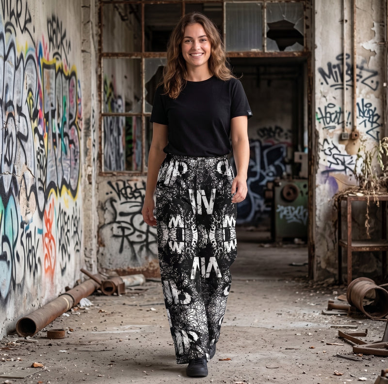 "Noise Signal" Cotton Wide-Leg Pants