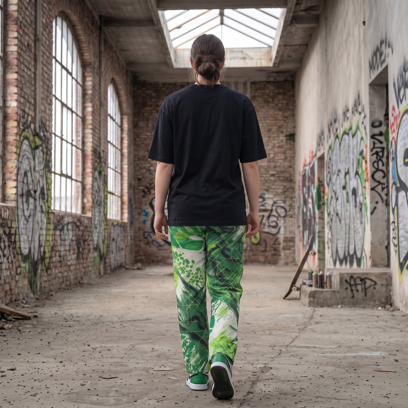 "Grid Riot: Neon" Cotton Wide-Leg Pants