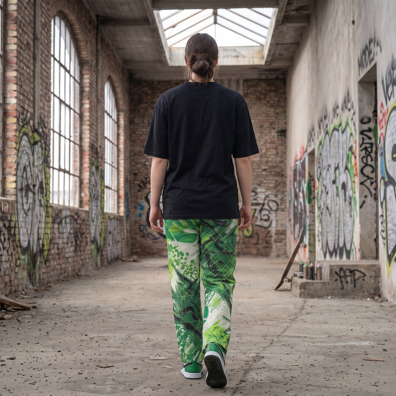 "Grid Riot: Neon" Cotton Wide-Leg Pants