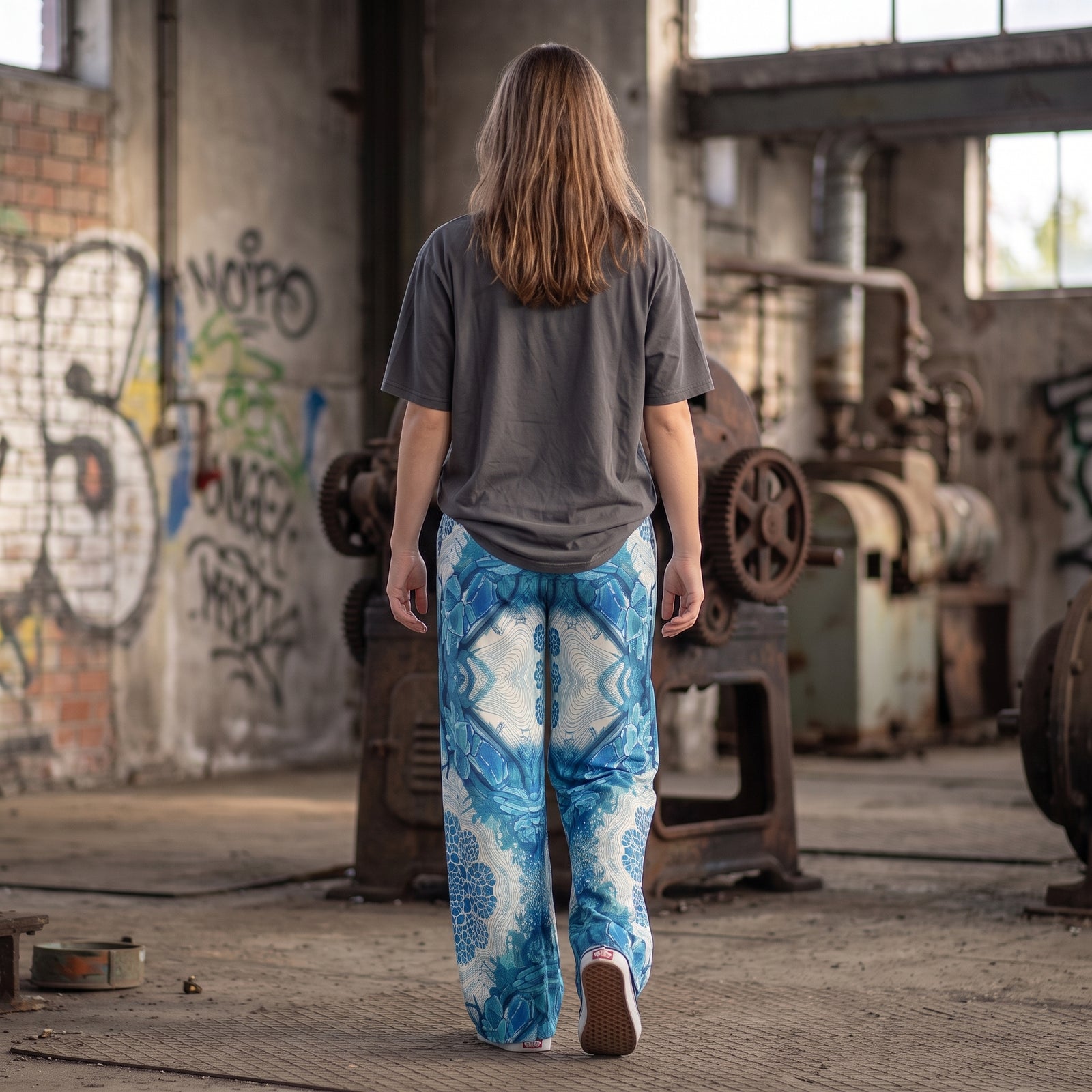 "Deep Current" Cotton Wide-Leg Pants