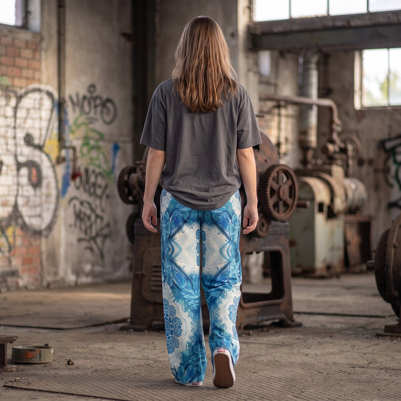 "Deep Current" Cotton Wide-Leg Pants