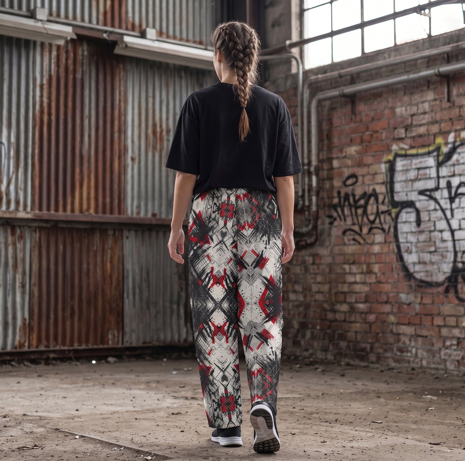 "The Graphic Language" Cotton Wide-Leg Pants