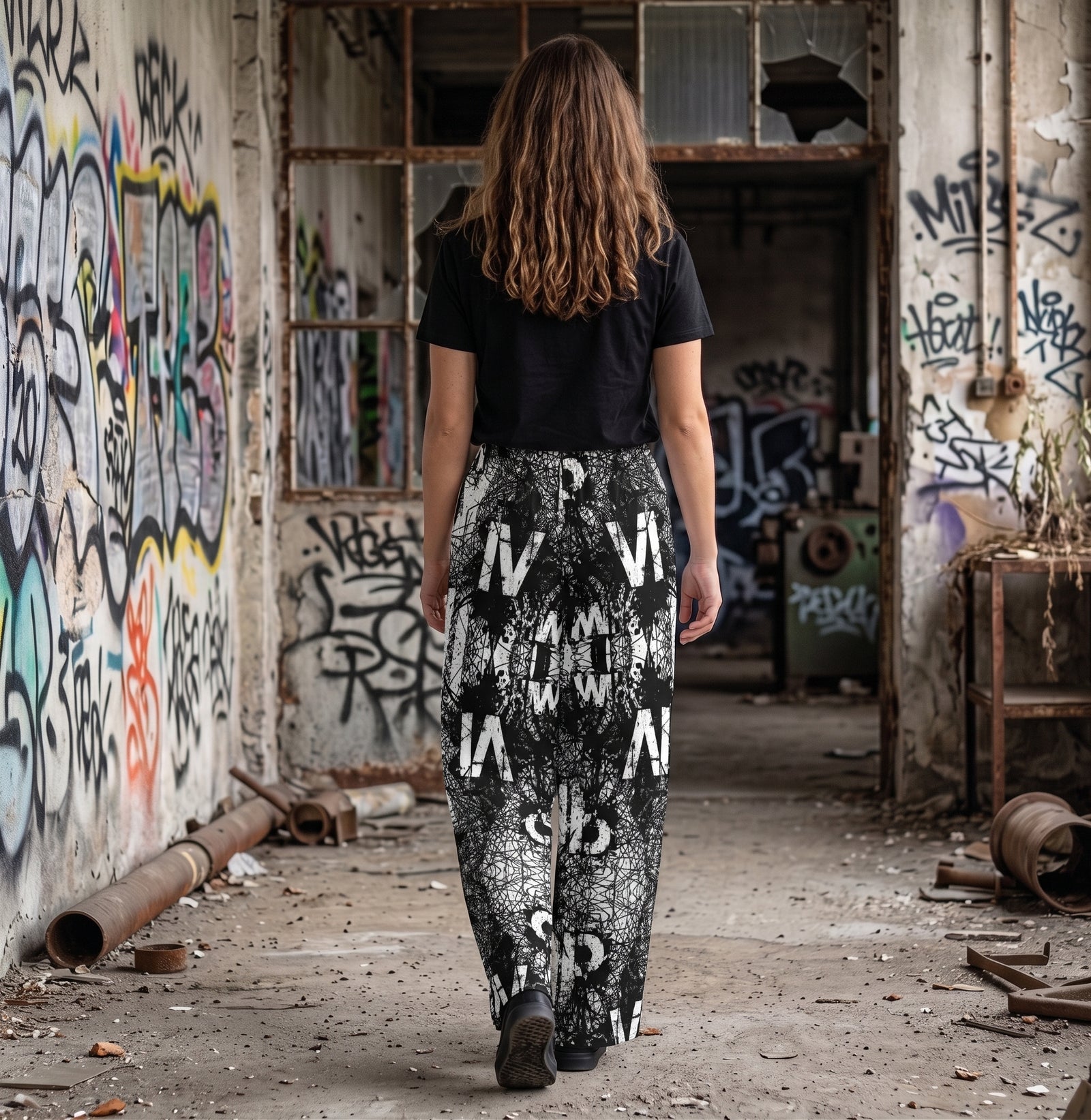 "Noise Signal" Cotton Wide-Leg Pants