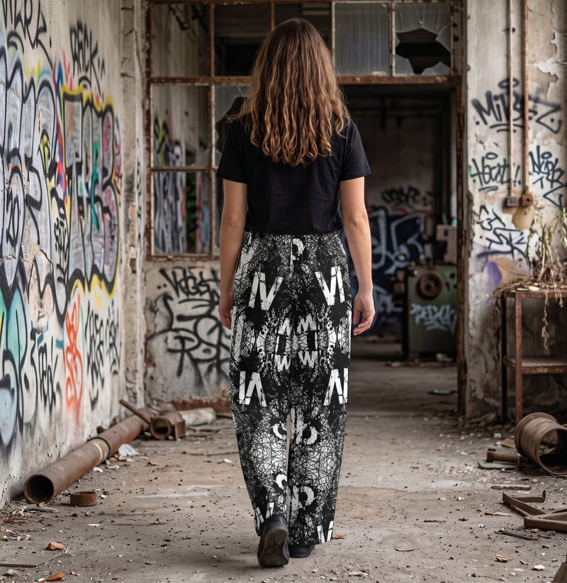 "Noise Signal" Cotton Wide-Leg Pants