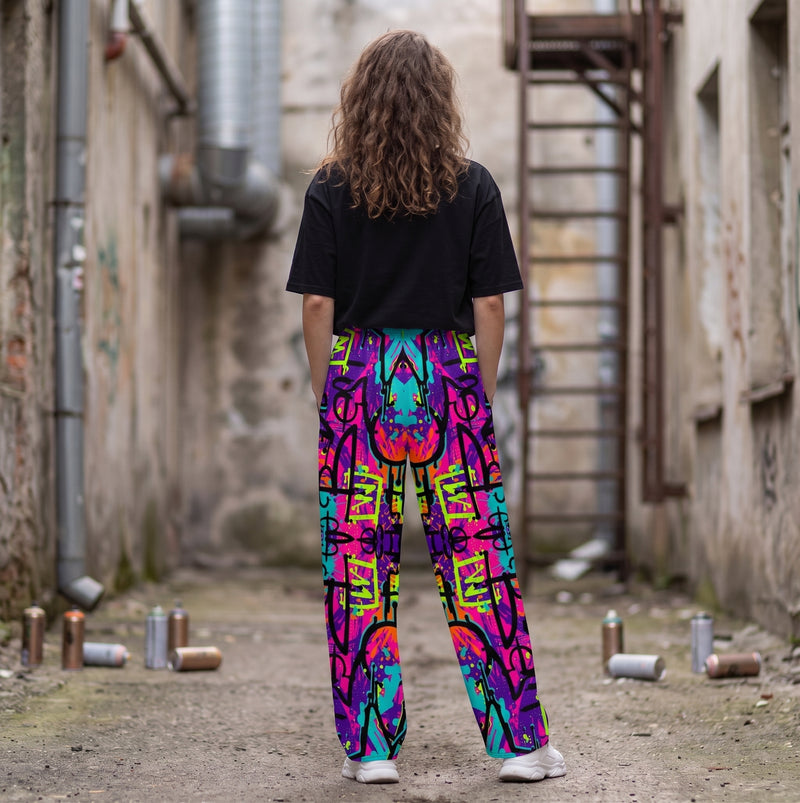 "Tag Storm" Cotton Wide-Leg Pants